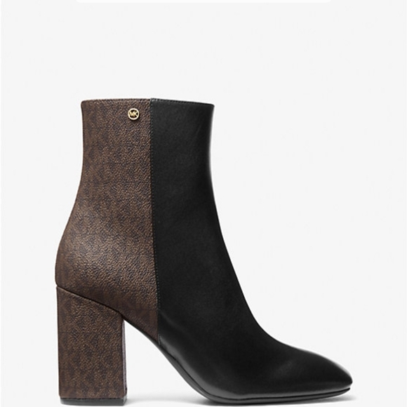 Michael Kors Black and Brown Heeled Boots with Chunky Heel - Picture 1 of 4